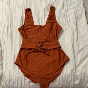 Forever 21 Plus One Piece Belted Swim Terracotta